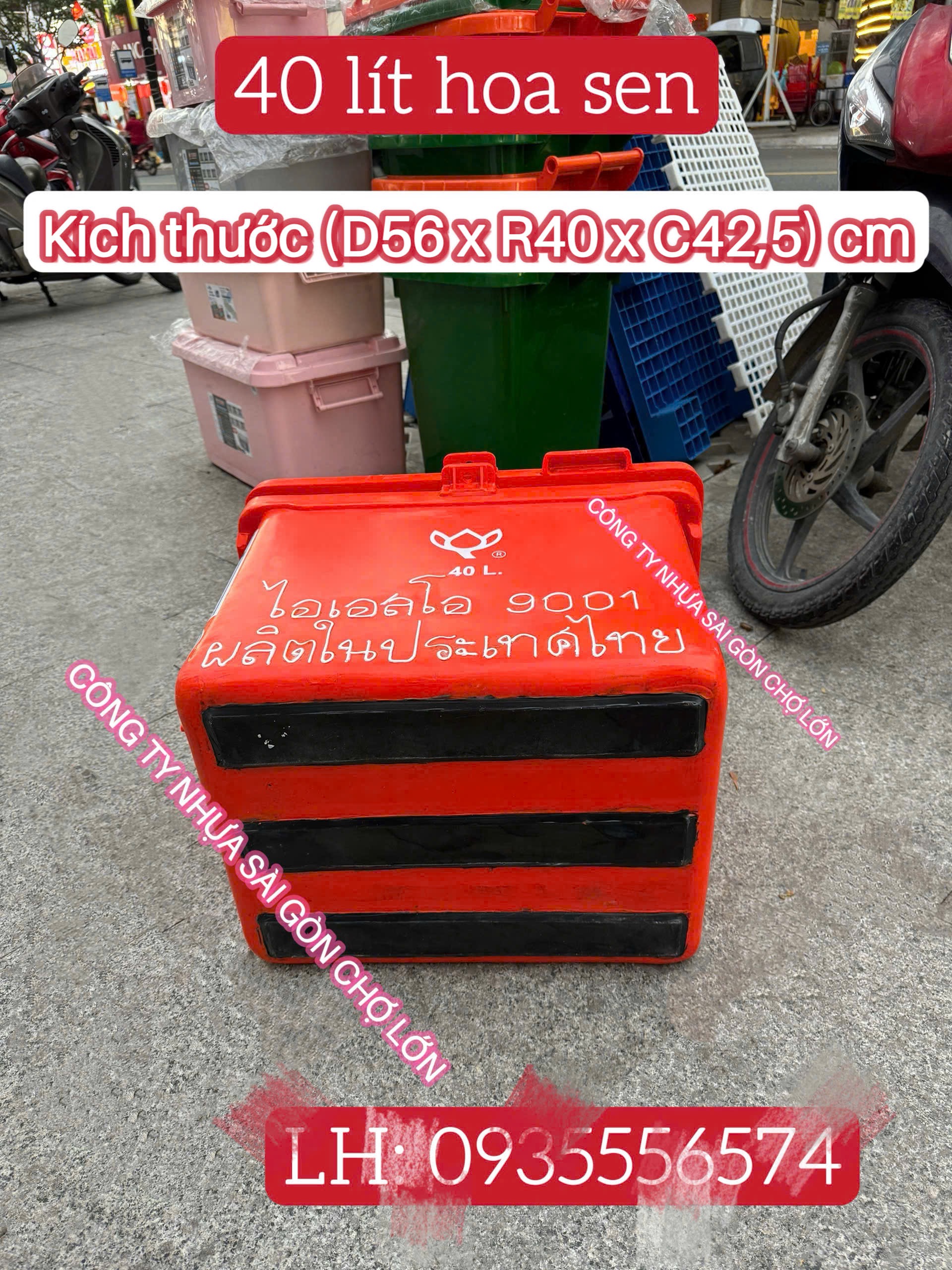 Thùng đá Thái Lan hoa sen 40 lít bản lề không chân (kích thước: 56*40*42,5 cm) 🪷