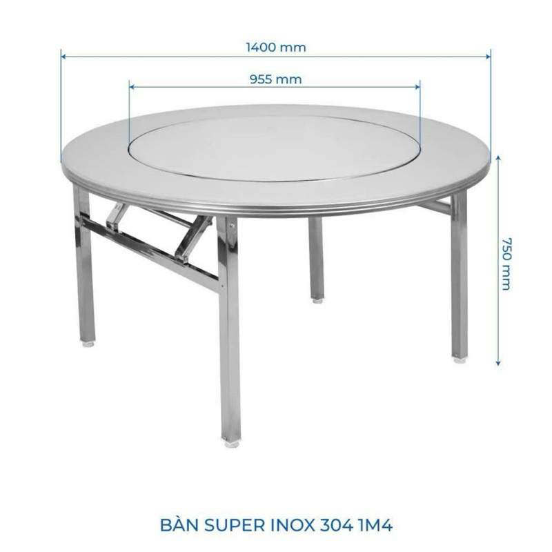 Bàn tròn inox 1m4  mặt xoay  Qui phúc ( inox 304)