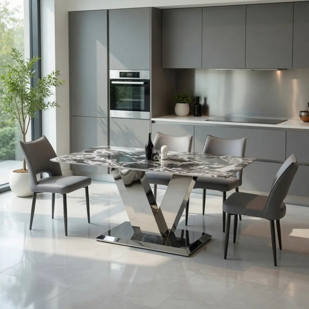 Bàn ăn mặt đá xuyên sáng sang trọng KN Home Decor.