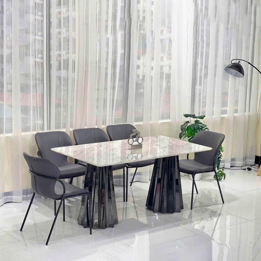 Bàn ăn Vivian đá vi tinh thể chân inox mạ PVD 