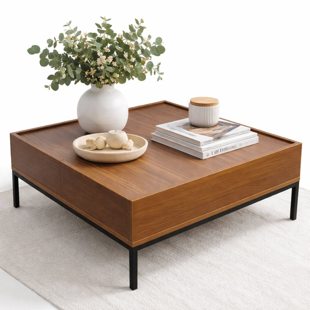 Bàn Chơi Trẻ Em MDF Melamine 80x80x35cm Có Ngăn Kéo Lưu Trữ Chân Sắt Sơn Tĩnh Điện KN Home Decor