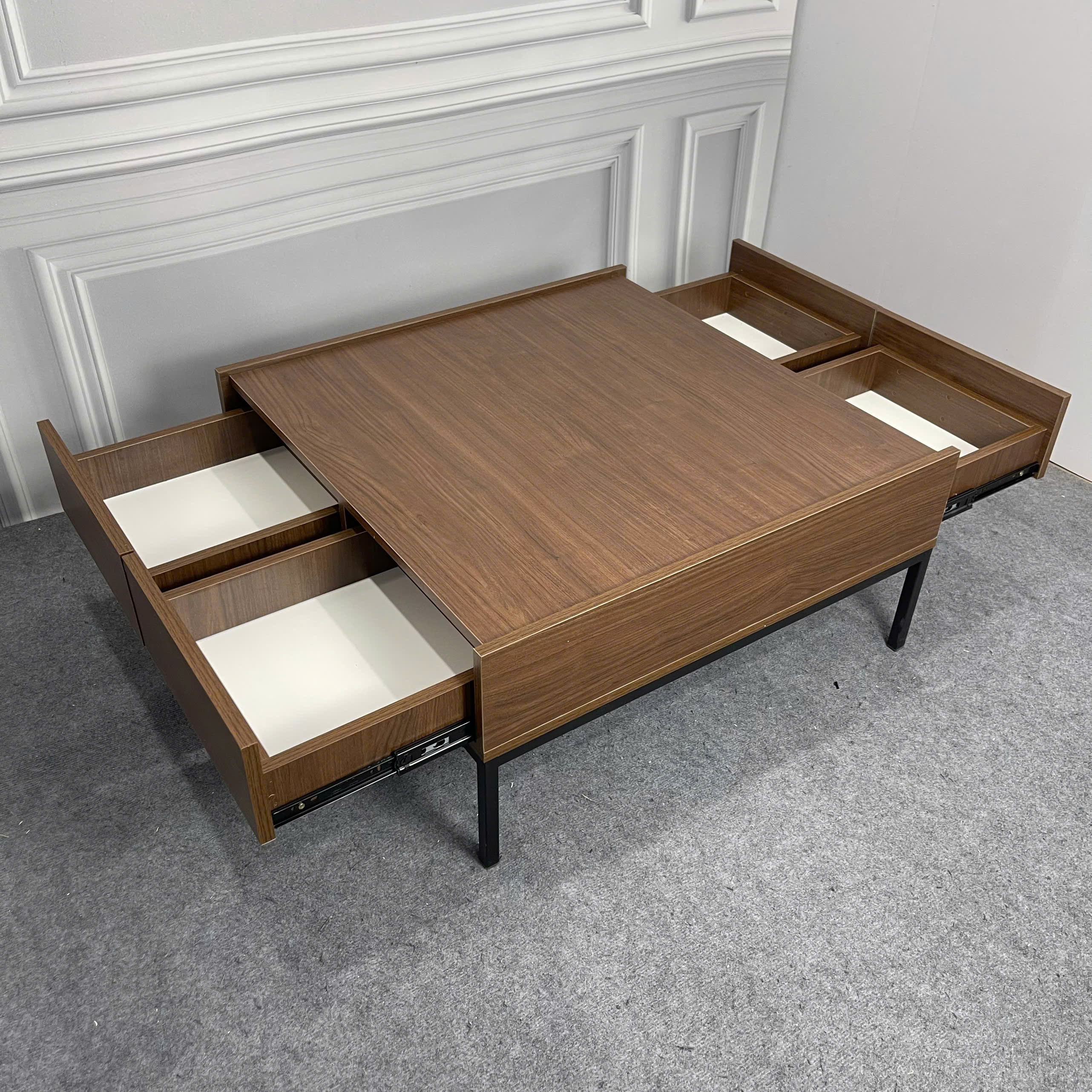 Bàn Chơi Trẻ Em MDF Melamine 80x80x35cm Có Ngăn Kéo Lưu Trữ Chân Sắt Sơn Tĩnh Điện KN Home Decor