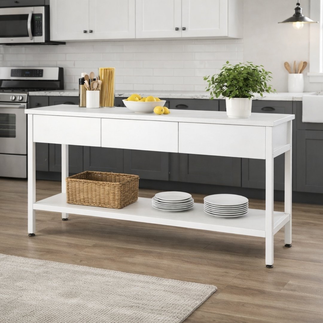 Bàn bếp MDF kết hợp khung sắt hộp 25x25 sơn tĩnh điện chắc chắn.