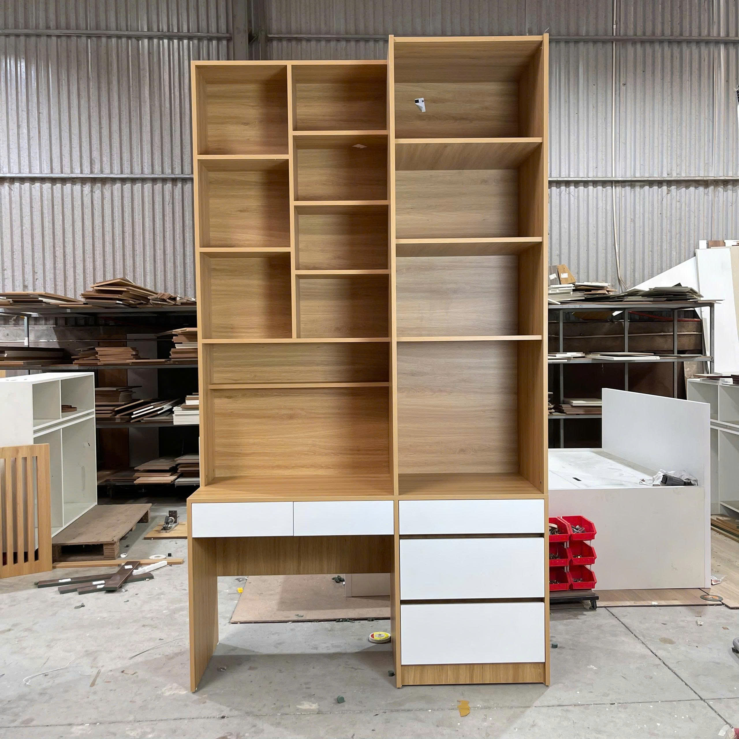 Bàn Học Kèm Giá Sách Và Tủ Lưu Trữ MDF Chống Ẩm 140x50x250cm KN-BHGS14050250