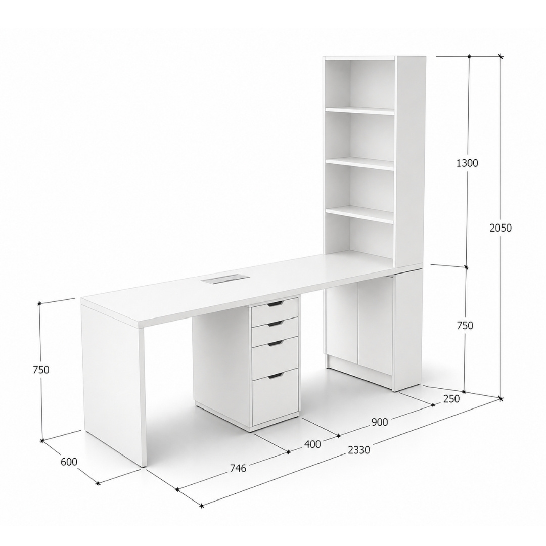 BÀN LÀM VIỆC KẾT HỢP KỆ SÁCH ĐA NĂNG 233x60x205CM – KN HOME DECOR