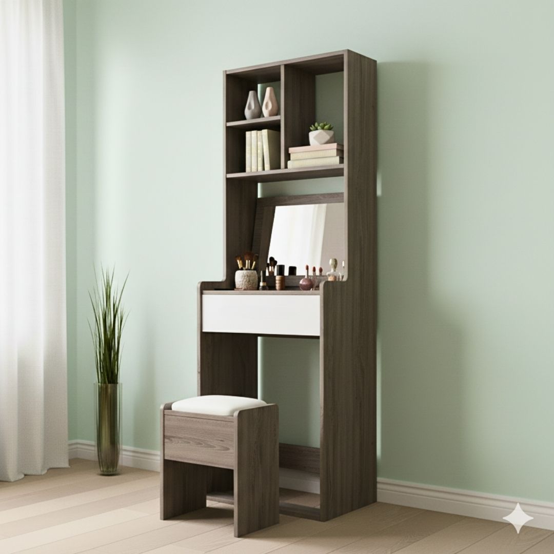 Bàn trang điểm MDF phủ Melamine có gương và ngăn để mỹ phẩm, thiết kế thanh lịch, thương hiệu KN Home Decor.