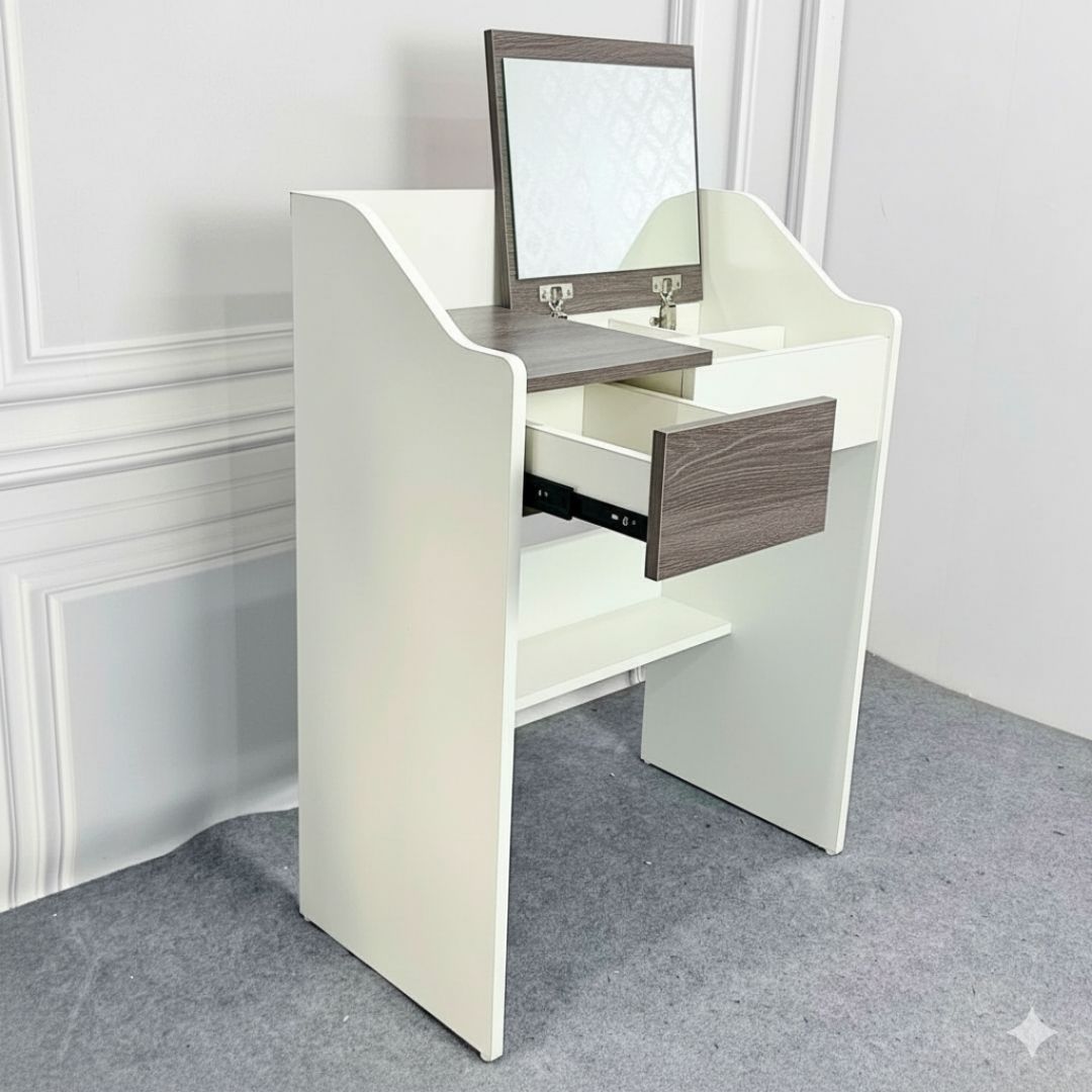 Bàn trang điểm MDF phủ Melamine có gương và ngăn kéo, thiết kế thanh lịch, thương hiệu KN Home Decor.