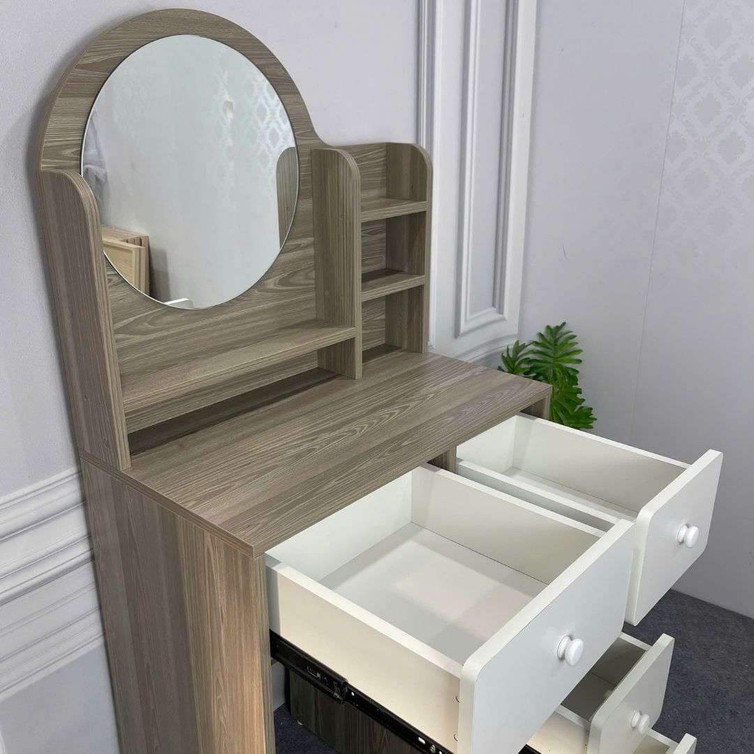 Bàn trang điểm MDF phủ Melamine có gương và ngăn kéo, thiết kế thanh lịch, thương hiệu KN Home Decor.