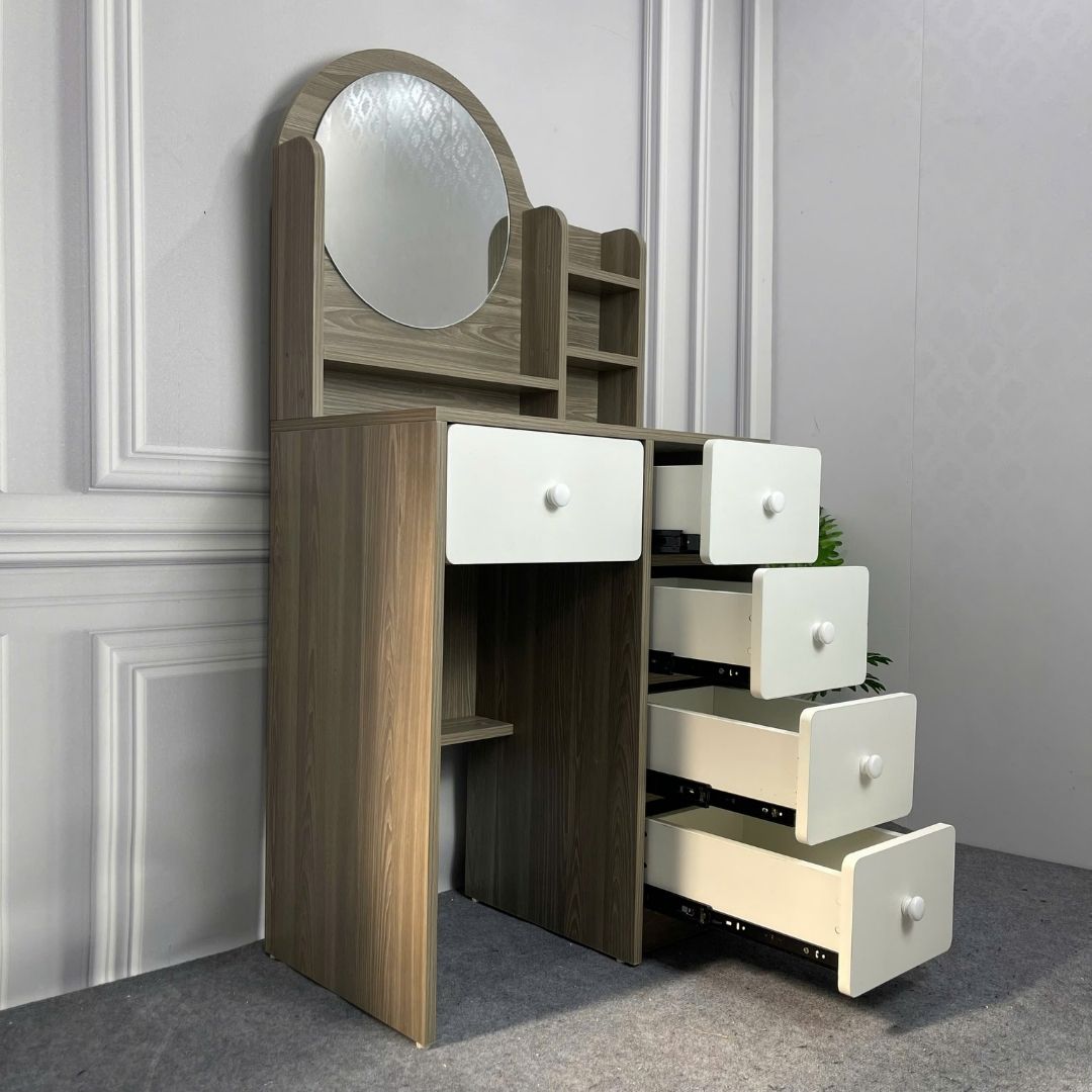 Bàn trang điểm MDF phủ Melamine có gương và ngăn kéo, thiết kế thanh lịch, thương hiệu KN Home Decor.