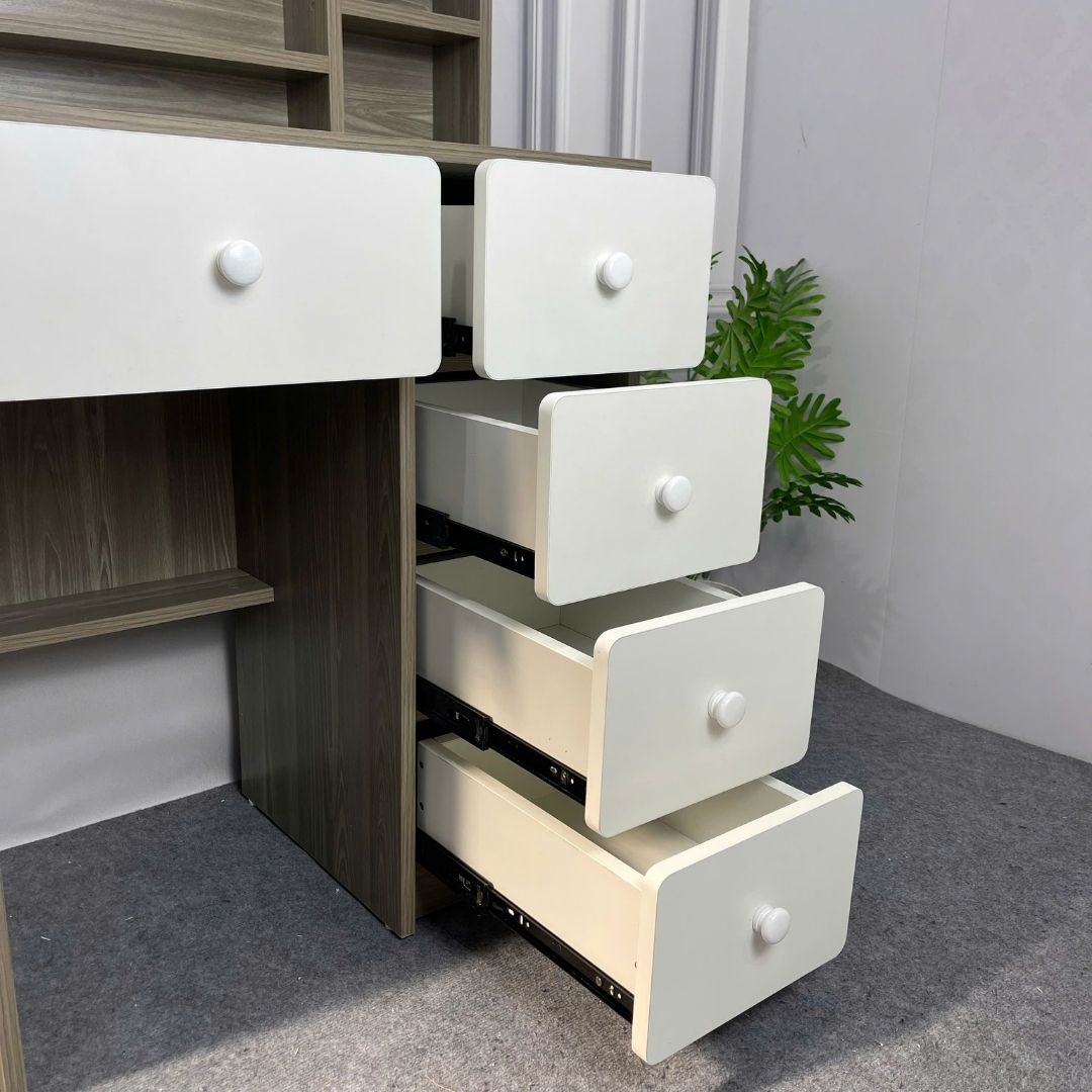 Bàn trang điểm MDF phủ Melamine có gương và ngăn kéo, thiết kế thanh lịch, thương hiệu KN Home Decor.