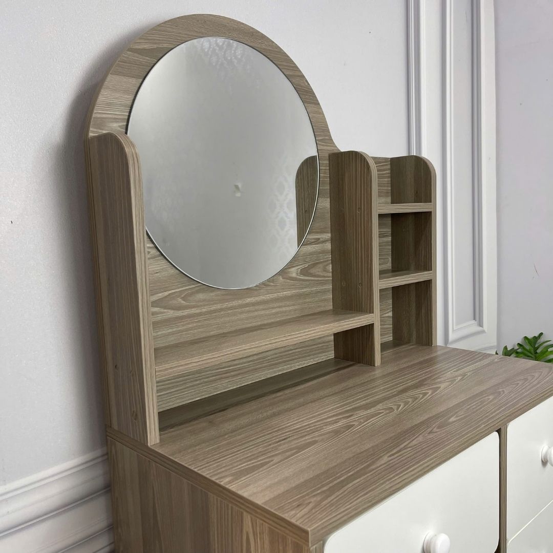 Bàn trang điểm MDF phủ Melamine có gương và ngăn kéo, thiết kế thanh lịch, thương hiệu KN Home Decor.