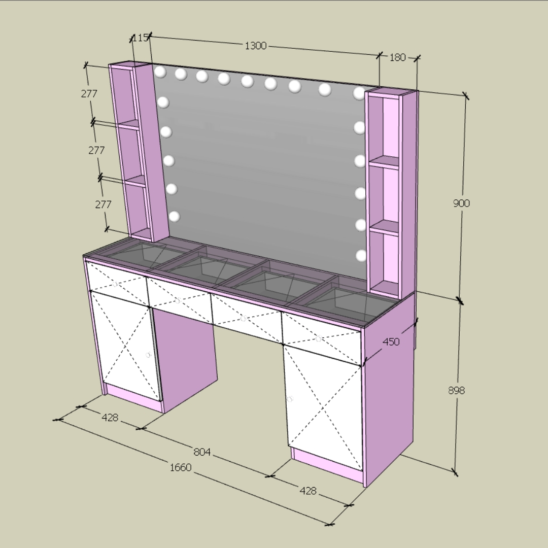 Bàn trang điểm MDF phủ Melamine có gương và ngăn để mỹ phẩm, thiết kế thanh lịch, thương hiệu KN Home Decor
