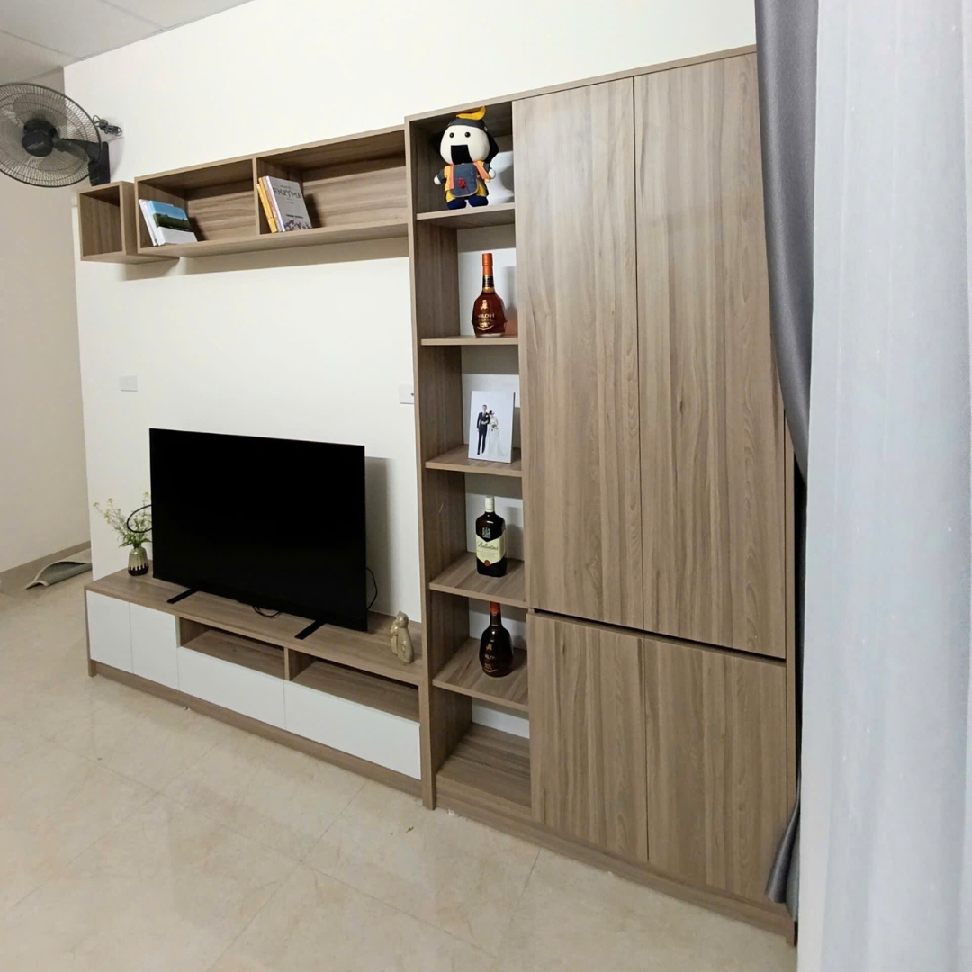Kệ tivi gỗ MDF phủ Melamine hiện đại, thiết kế đơn giản, có nhiều kích thước và màu sắc tùy chọn, thương hiệu KN Home Decor.