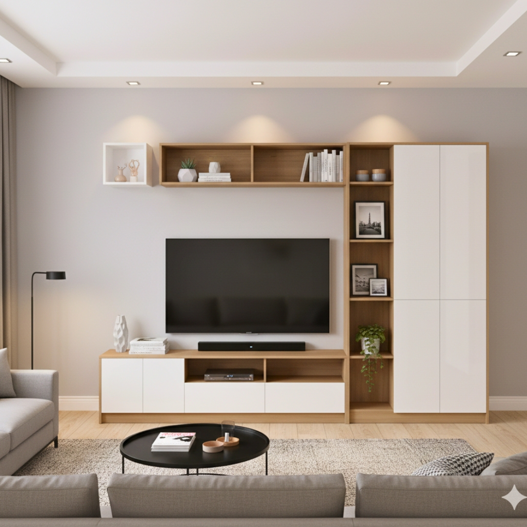 Kệ tivi gỗ MDF phủ Melamine hiện đại, thiết kế đơn giản, có nhiều kích thước và màu sắc tùy chọn, thương hiệu KN Home Decor.