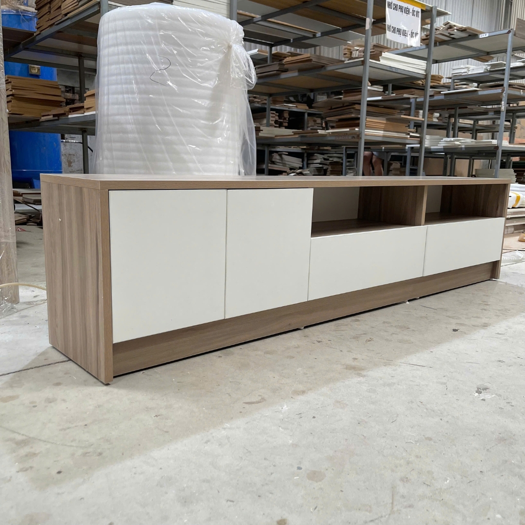 Kệ tivi gỗ MDF phủ Melamine hiện đại, thiết kế đơn giản, có nhiều kích thước và màu sắc tùy chọn, thương hiệu KN Home Decor.