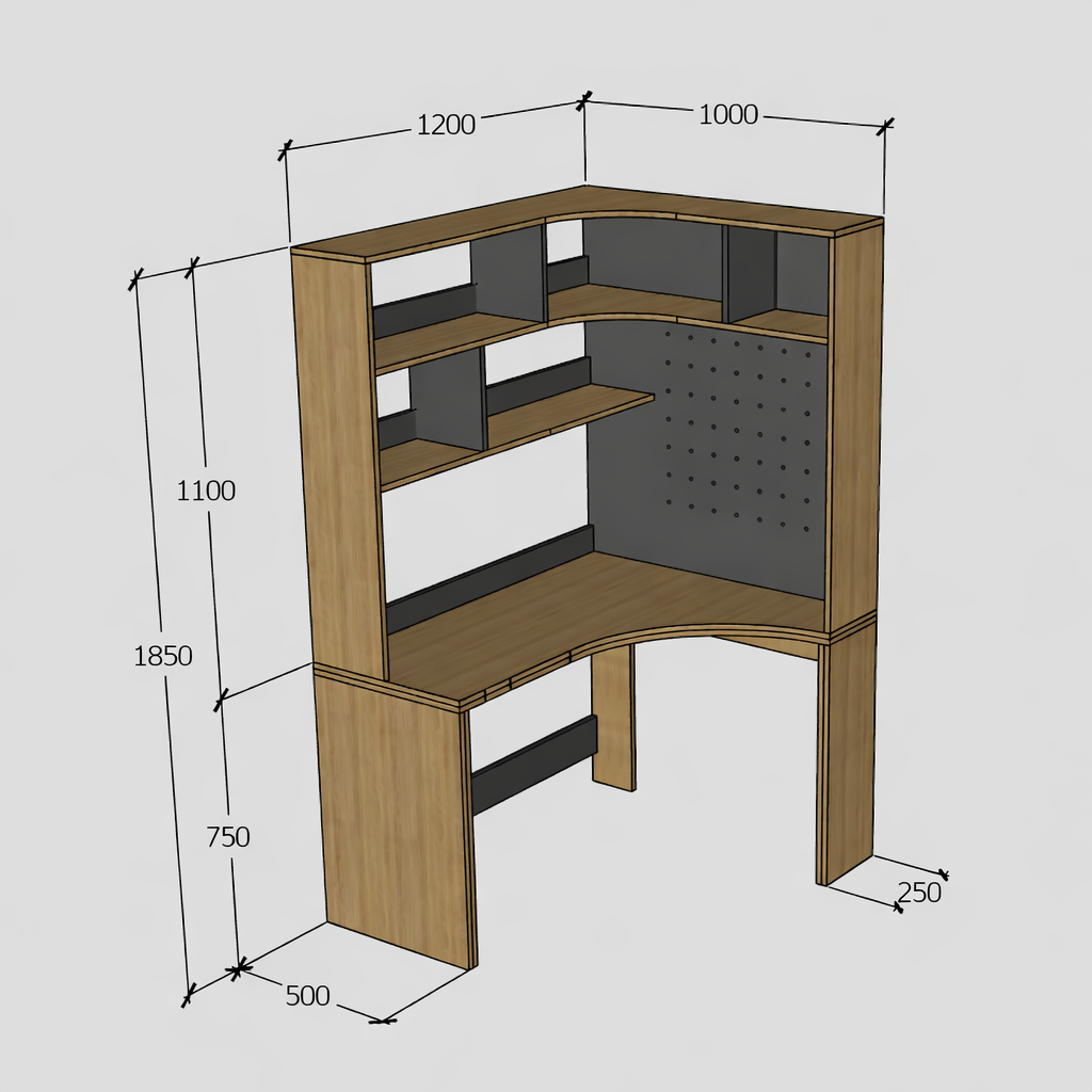 Bàn làm việc góc phòng có kệ trên tiện dụng