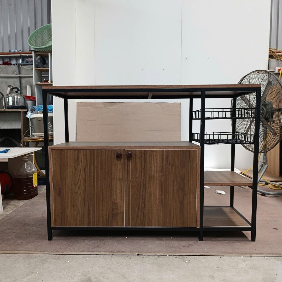 Kệ bếp MDF khung sắt hiện đại