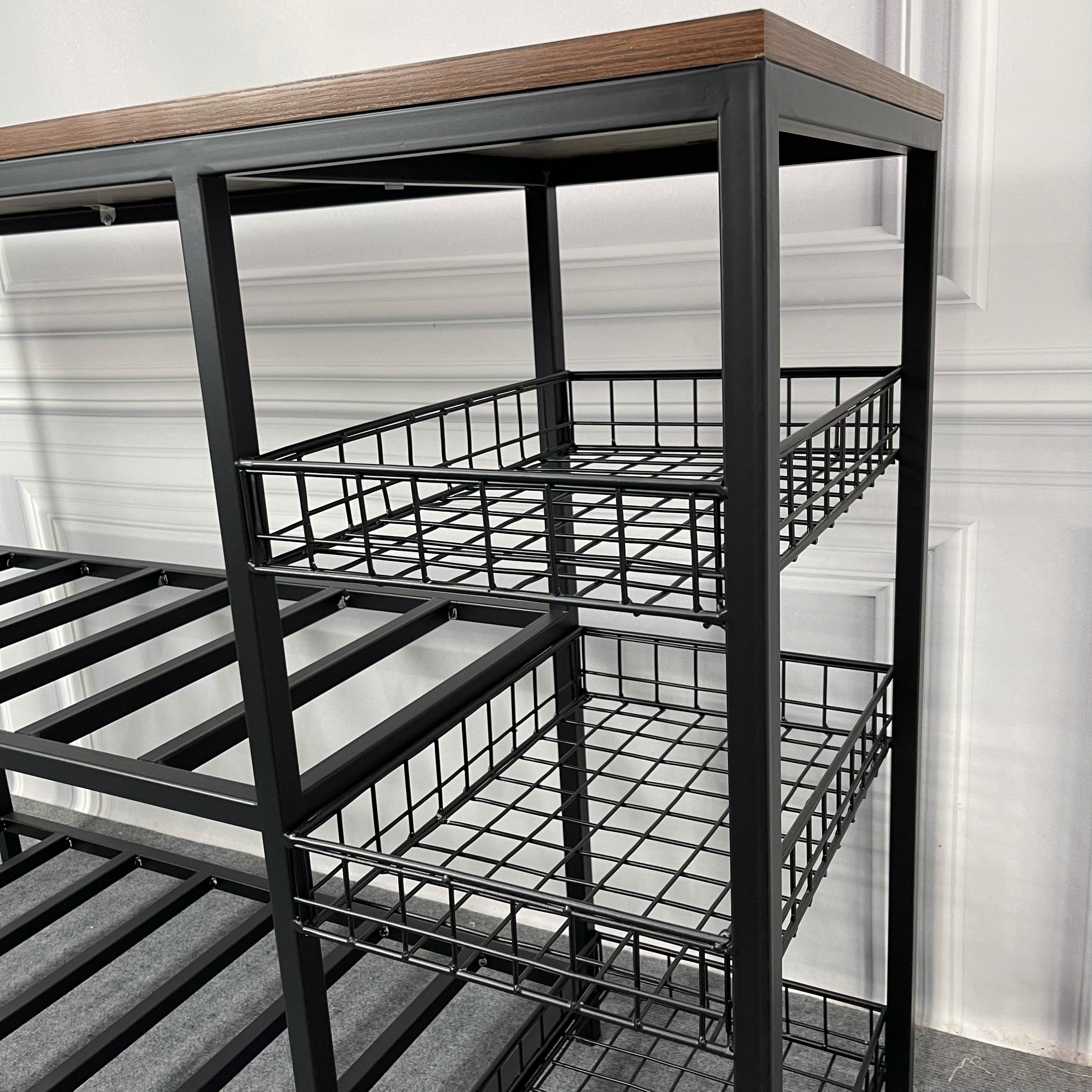 Kệ bếp khung sắt mặt gỗ MDF đa năng cho không gian bếp nhỏ