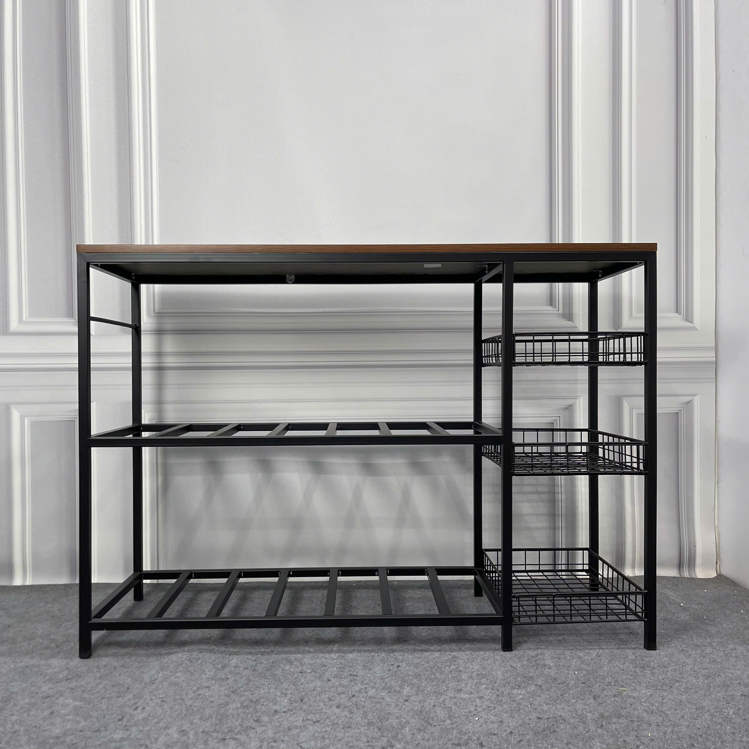 Kệ để đồ bếp khung sắt mặt gỗ MDF phong cách hiện đại