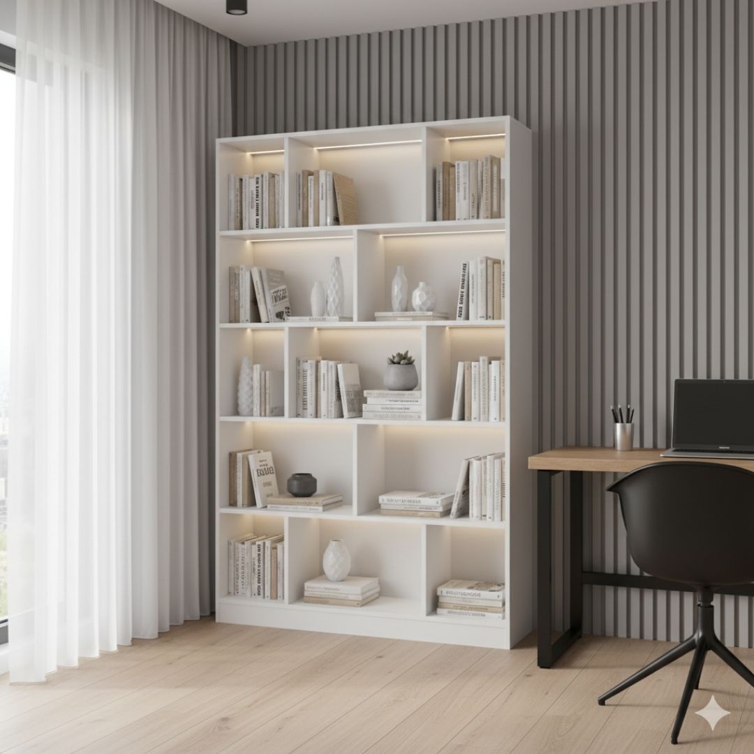 Kệ sách MDF phủ Melamine thiết kế hiện đại, nhiều tầng chứa, thương hiệu KN Home Decor.