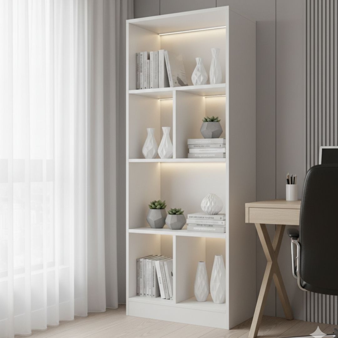 Kệ sách MDF phủ Melamine thiết kế hiện đại, nhiều tầng chứa, thương hiệu KN Home Decor.