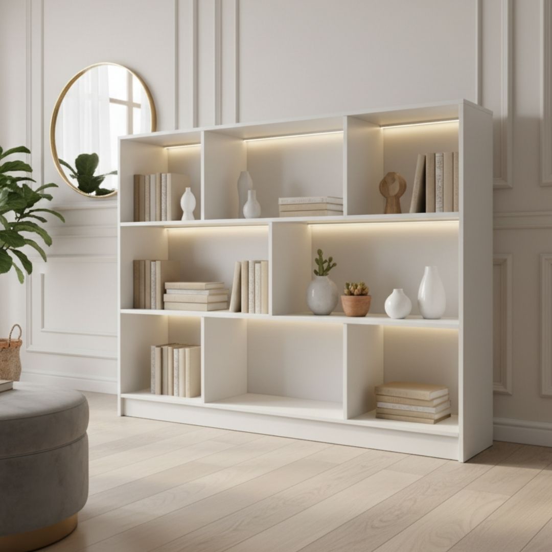 Kệ sách MDF phủ Melamine thiết kế hiện đại, nhiều tầng chứa, thương hiệu KN Home Decor.