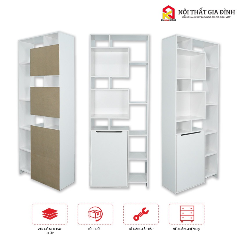 Kệ sách MDF phủ Melamine thiết kế hiện đại, nhiều tầng chứa, thương hiệu KN Home Decor.
