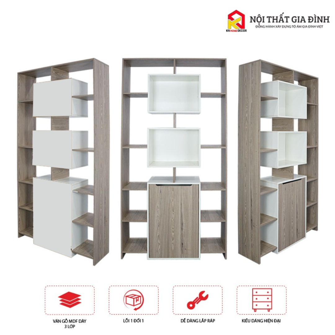 Kệ sách MDF phủ Melamine thiết kế hiện đại, nhiều tầng chứa, thương hiệu KN Home Decor.