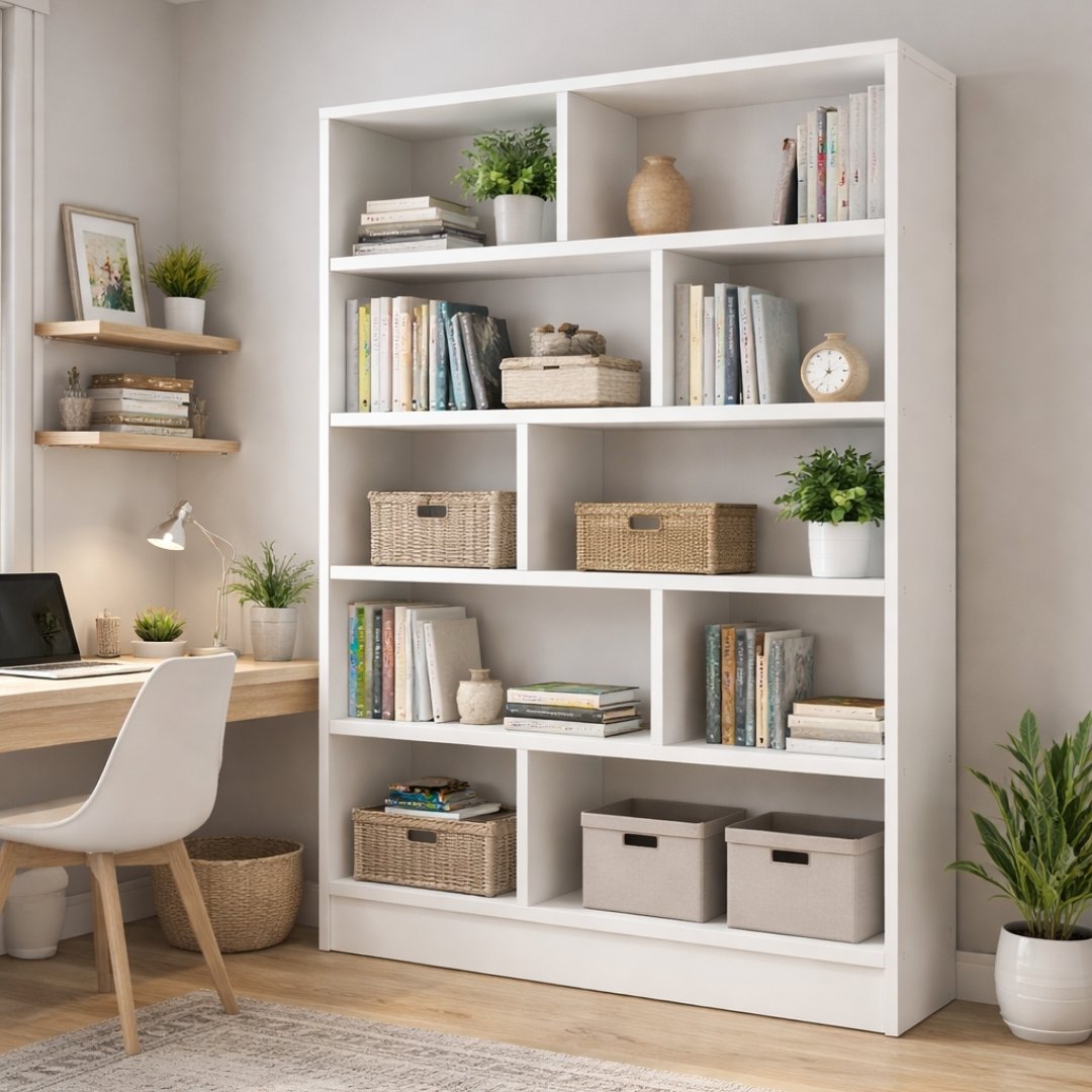 Kệ Sách MDF Melamine 1386x300x1899mm Thiết Kế Nhiều Ngăn Hiện Đại KN Home Decor