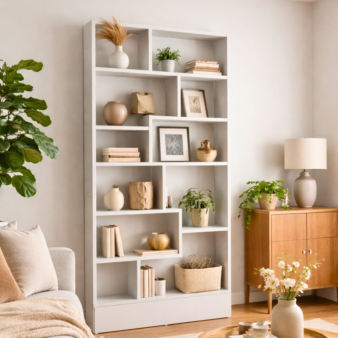 Kệ Sách Trang Trí MDF Melamine 100x15x180cm Thiết Kế So Le Hiện Đại KN Home Decor