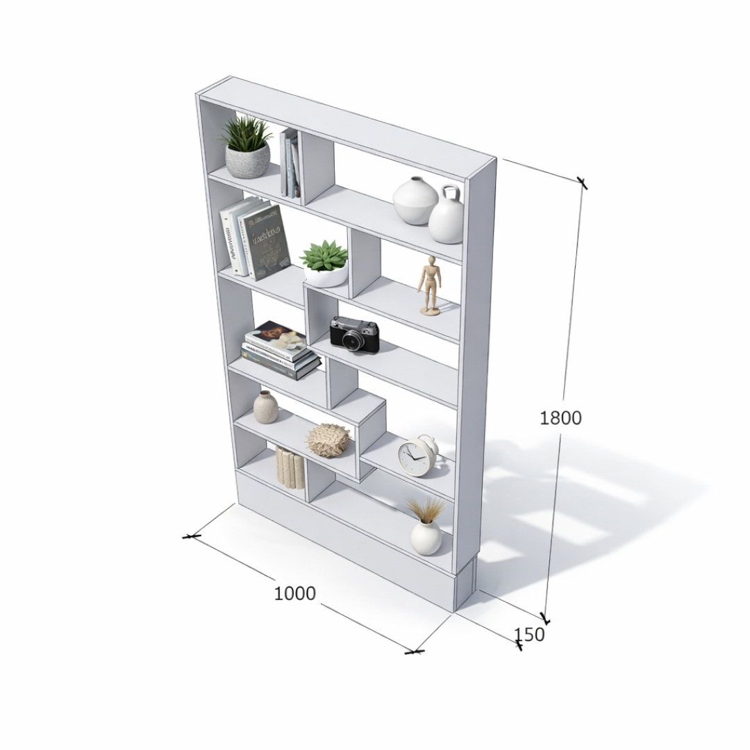 Kệ Sách Trang Trí MDF Melamine 100x15x180cm Thiết Kế So Le Hiện Đại KN Home Decor