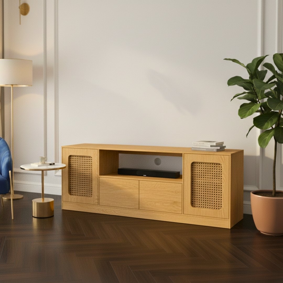 Kệ tivi gỗ MDF phủ Melamine hiện đại, thiết kế đơn giản, có nhiều kích thước và màu sắc tùy chọn, thương hiệu KN Home Decor.