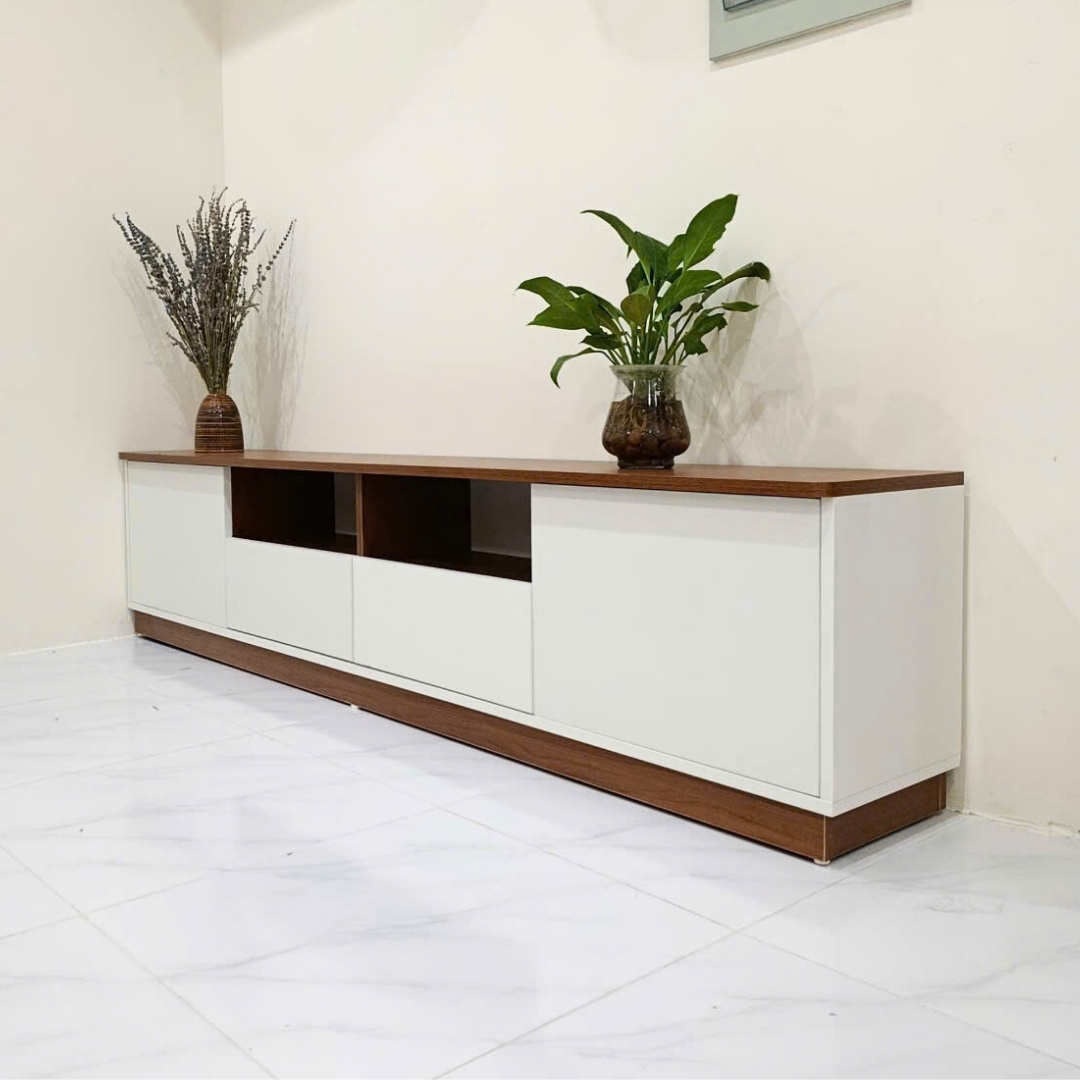 Kệ tivi gỗ MDF phủ Melamine hiện đại, thiết kế đơn giản, có nhiều kích thước và màu sắc tùy chọn, thương hiệu KN Home Decor.