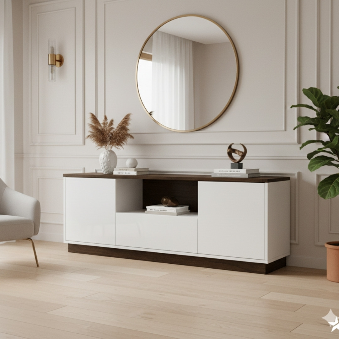 Kệ tivi gỗ MDF phủ Melamine hiện đại, thiết kế đơn giản, có nhiều kích thước và màu sắc tùy chọn, thương hiệu KN Home Decor.