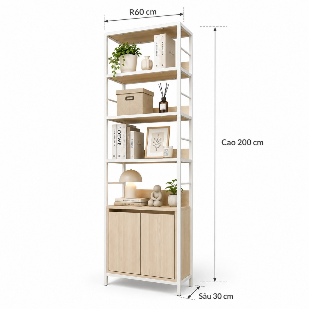 Kệ Trang Trí Khung Sắt 2 Cánh MDF Melamine 60x30x200cm – KN KKS6030200