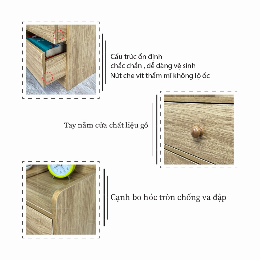 Tab đầu giường MDF phủ Melamine thiết kế tối giản, có ngăn kéo tiện dụng, thương hiệu KN Home Decor.