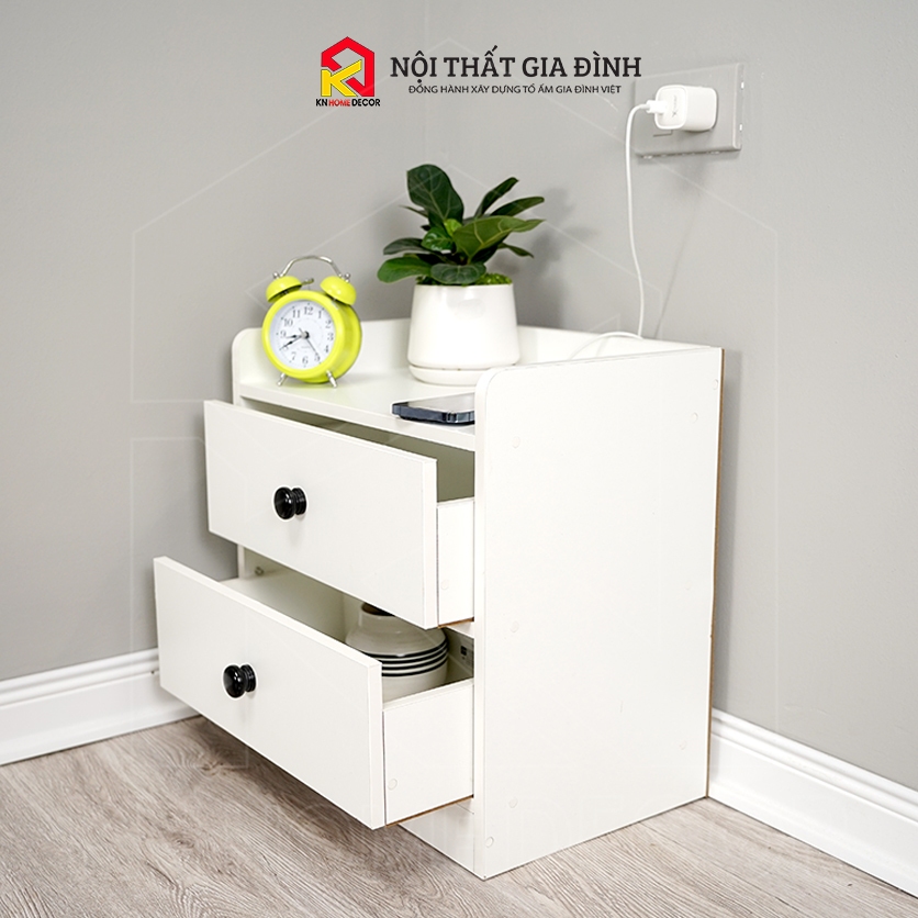 Tab đầu giường MDF phủ Melamine thiết kế tối giản, có ngăn kéo tiện dụng, thương hiệu KN Home Decor.