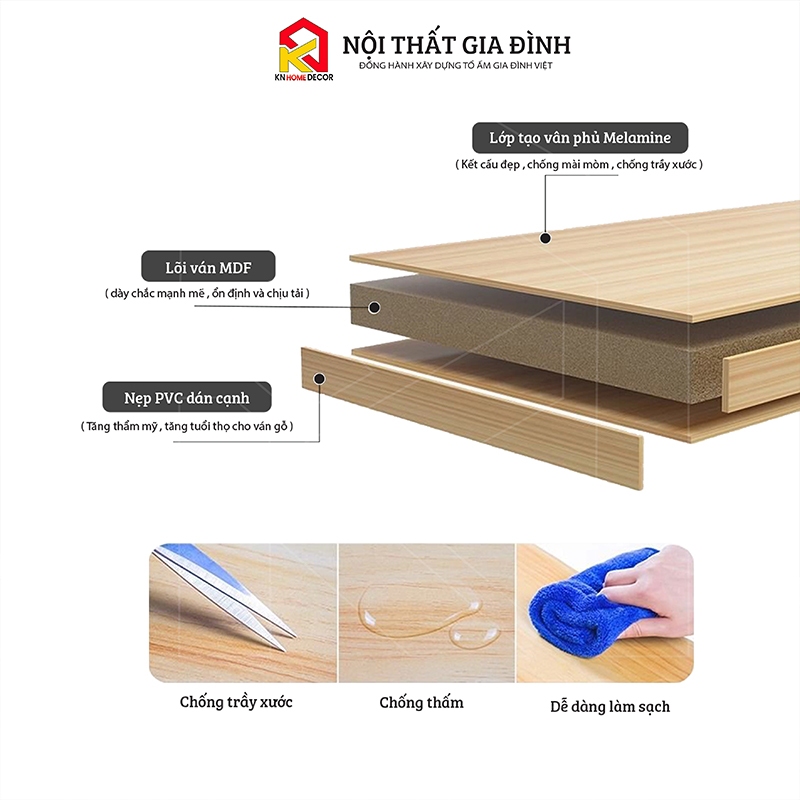 Tab đầu giường MDF phủ Melamine thiết kế tối giản, có ngăn kéo tiện dụng, thương hiệu KN Home Decor.