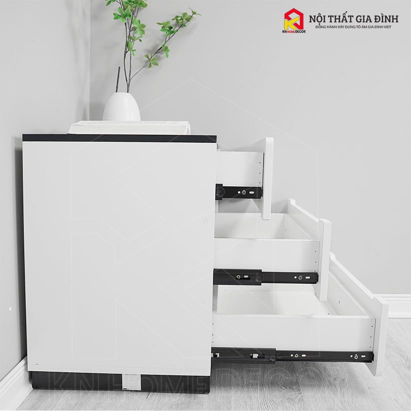 Tủ đầu giường gỗ MDF phủ Melamine đen trắng 3 tầng TG_NK3T KN Home Decor