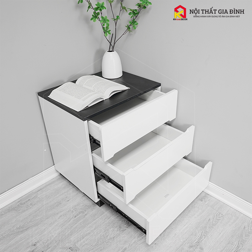 Tủ đầu giường gỗ MDF phủ Melamine đen trắng 3 tầng TG_NK3T KN Home Decor