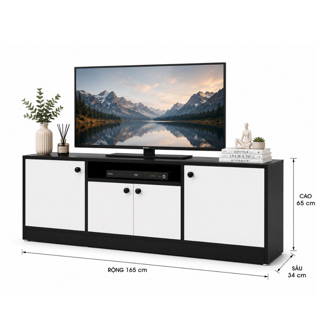 Kệ TV Đa Năng 4 Cánh MDF Melamine 165x34x65cm – KN KTV1653465