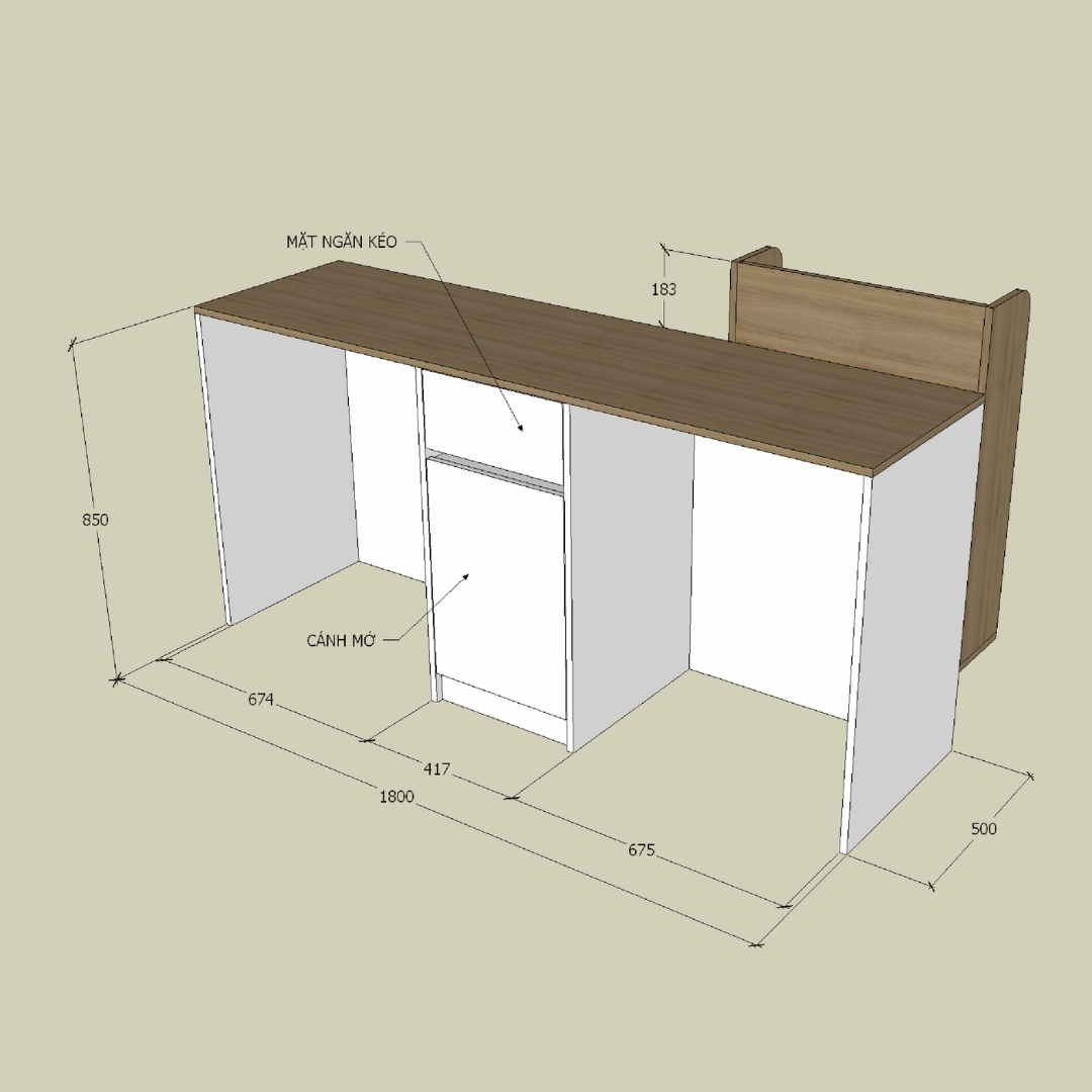 Quầy Thu Ngân MDF Melamine 180x50x85cm Kệ Trưng Bày Kết Hợp Hiện Đại KN Home Decor