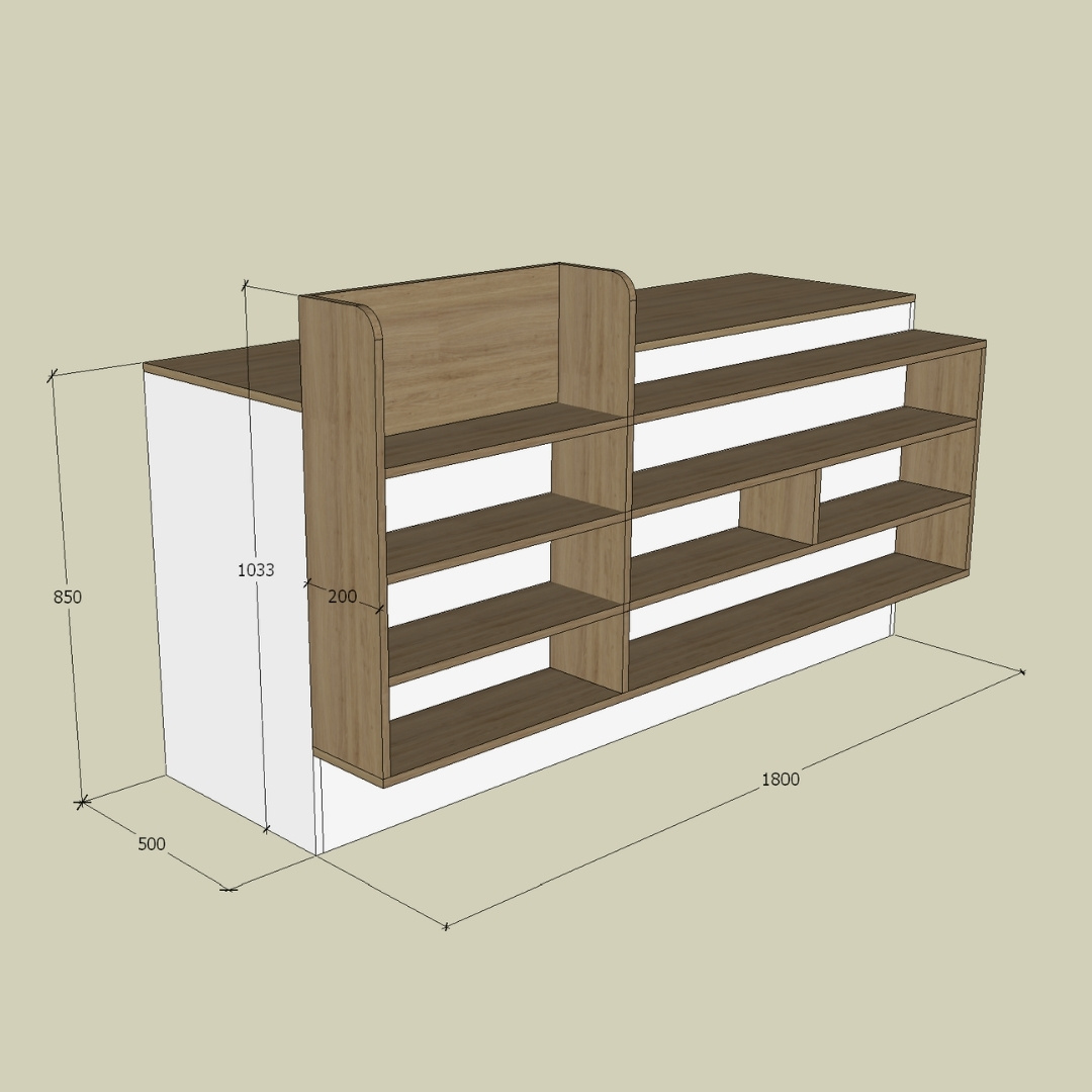 Quầy Thu Ngân MDF Melamine 180x50x85cm Kệ Trưng Bày Kết Hợp Hiện Đại KN Home Decor