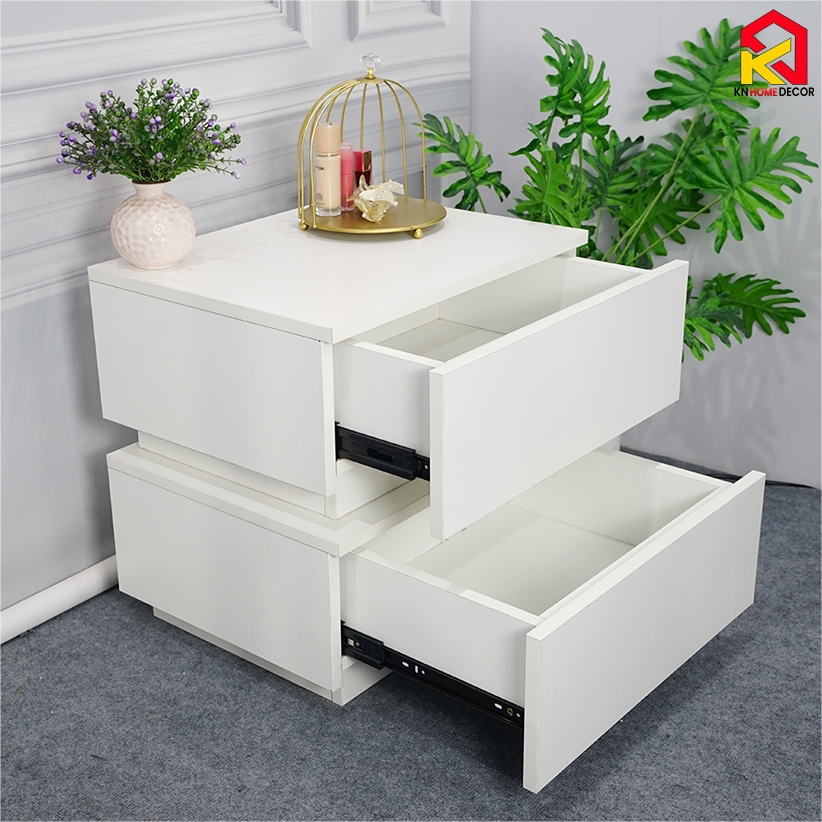 Tab đầu giường MDF phủ Melamine thiết kế tối giản, phát sáng, có ngăn kéo tiện dụng, thương hiệu KN Home Decor.