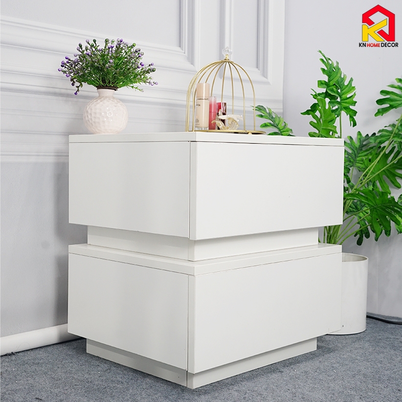 Tab đầu giường MDF phủ Melamine thiết kế tối giản, phát sáng, có ngăn kéo tiện dụng, thương hiệu KN Home Decor.