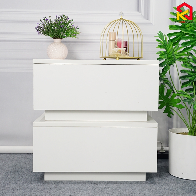 Tab đầu giường MDF phủ Melamine thiết kế tối giản, phát sáng, có ngăn kéo tiện dụng, thương hiệu KN Home Decor.