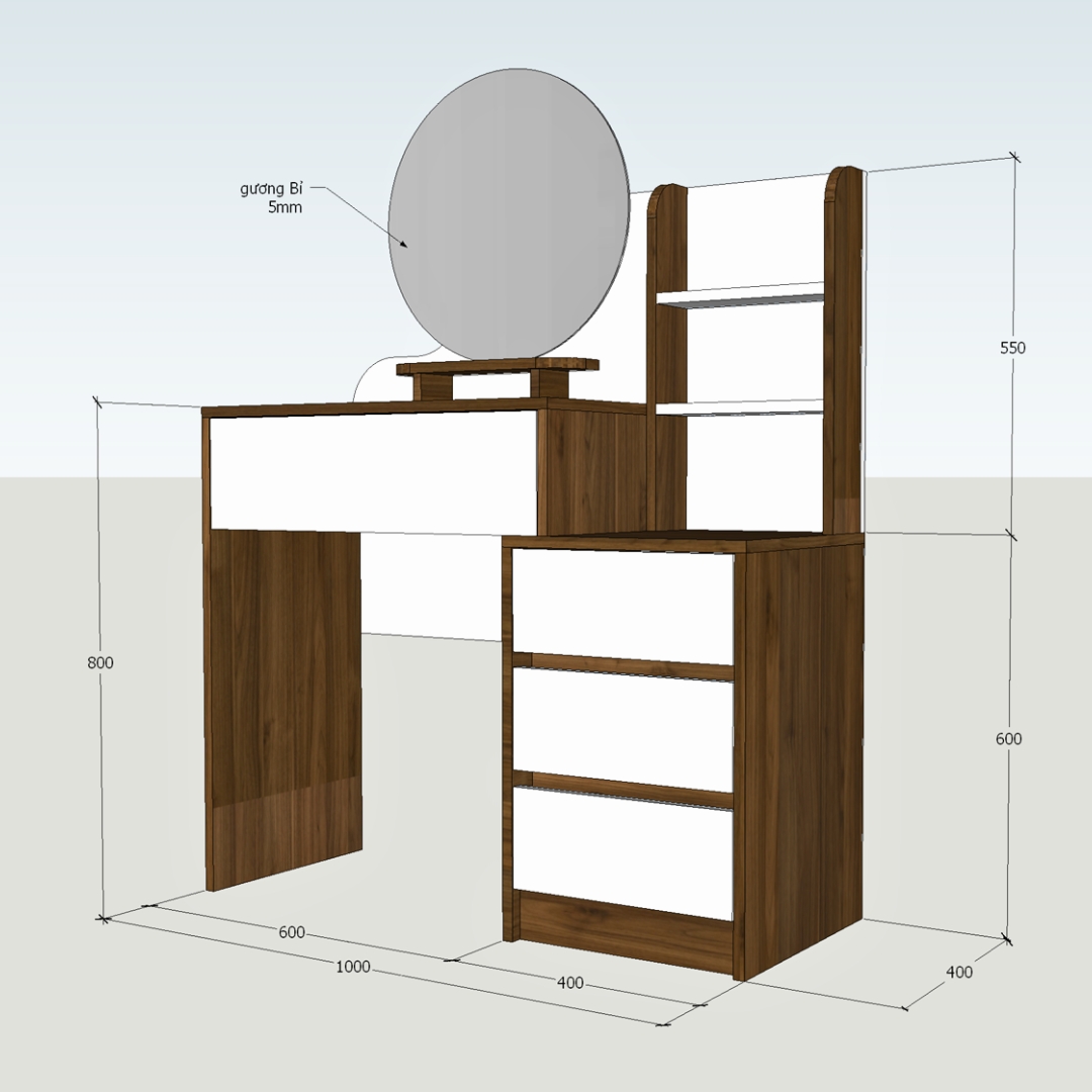 Bàn trang điểm MDF phủ Melamine có gương Led và ngăn để mỹ phẩm, thiết kế thanh lịch, thương hiệu KN Home Decor