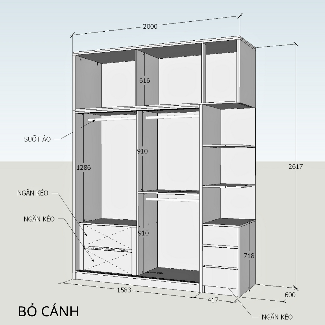 Tủ áo cánh lùa gỗ MDF phủ Melamine hiện đại – tiết kiệm không gian, sang trọng – KN Home Décor