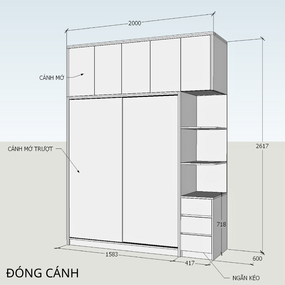 Tủ áo cánh lùa gỗ MDF phủ Melamine hiện đại – tiết kiệm không gian, sang trọng – KN Home Décor