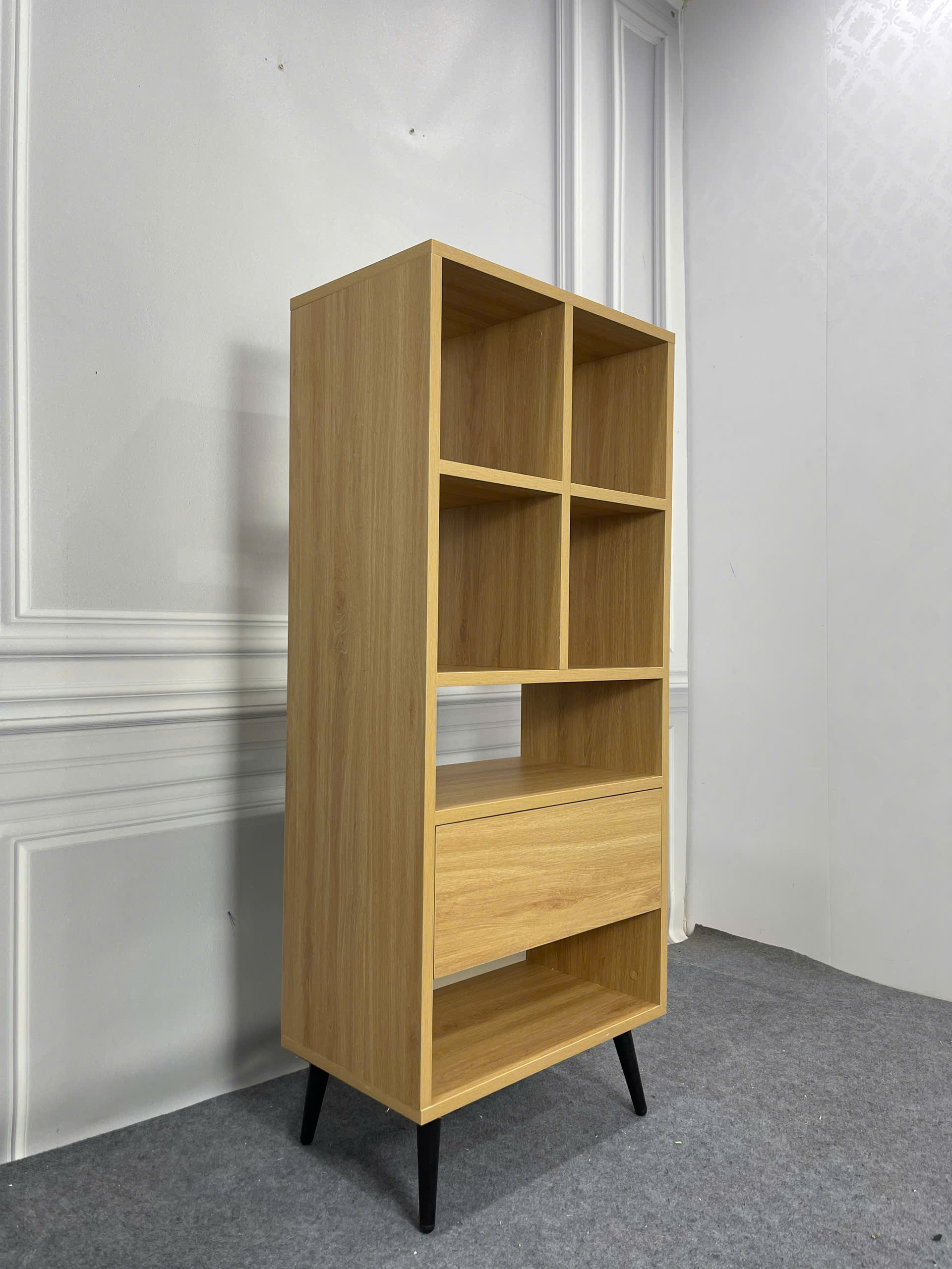 Tủ Buffet MDF Melamine 50x30x115cm Kệ Trang Trí Đa Năng Chân Sắt Hiện Đại KN Home Decor